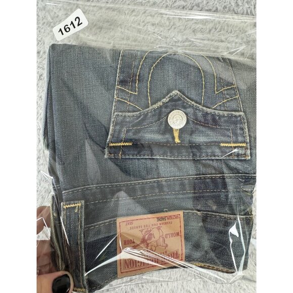 True Religion Womens Denim Mini Skirt Size 26 Frayed Hem Y2K Cotton USA Made - Picture 12 of 12